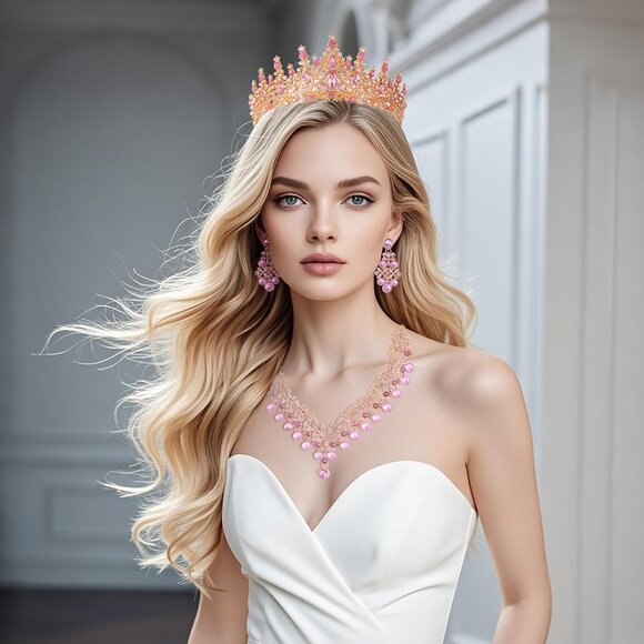 Women’s Crystal Tiara Crown Jewelry Set For Weddings Proms Halloween - Picture 5 of 9